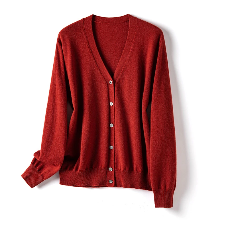 城市彩片   百搭V领针织羊绒开衫 简约