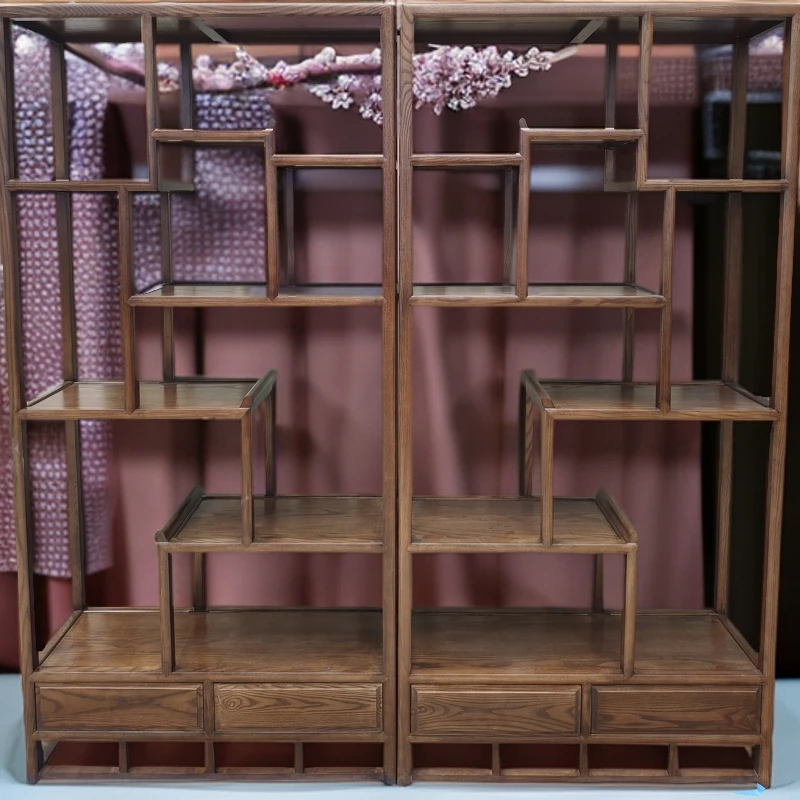 新中式北美白蜡木博古架置物架展示架茶叶展示收纳柜可来图定制