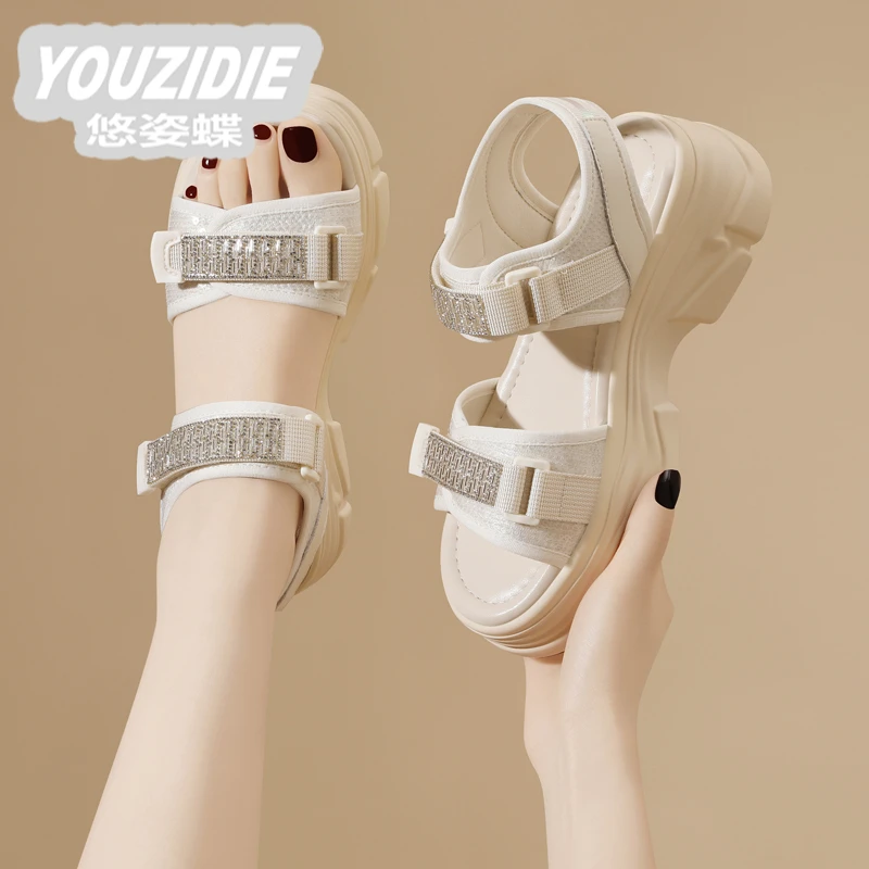 YOUZIDIE运动凉鞋女2025年软底新款沙滩休闲鞋子松糕百搭爆款高跟