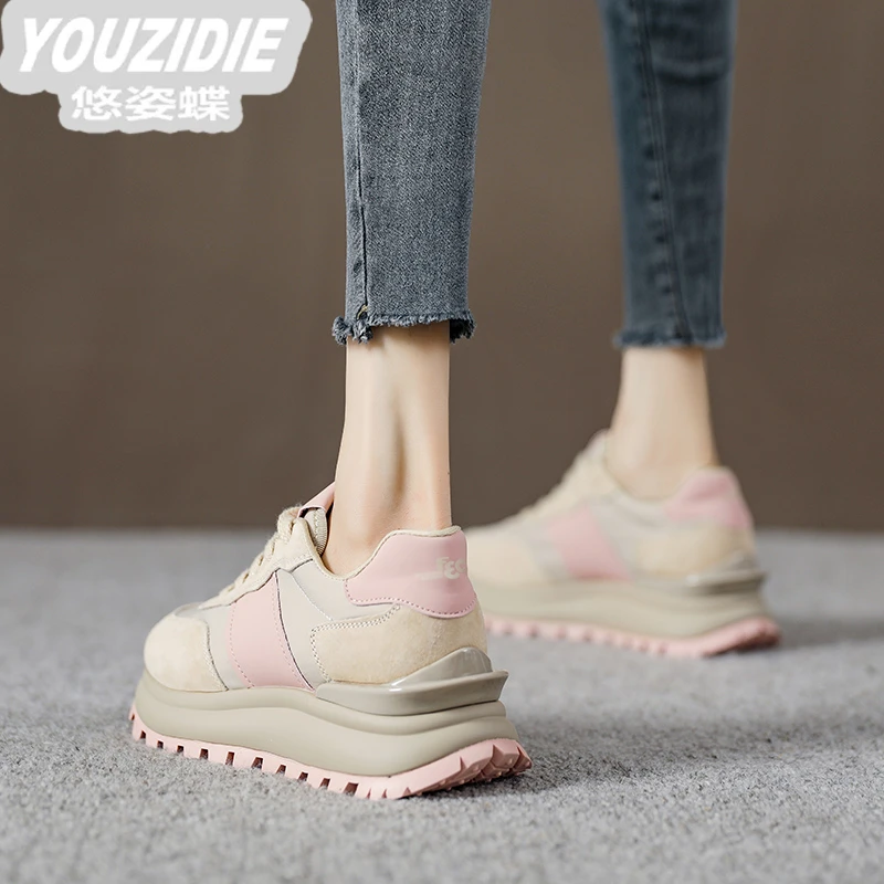 YOUZIDIE百搭增高显脚小老爹鞋女网红超火阿甘鞋2025厚底新款运动