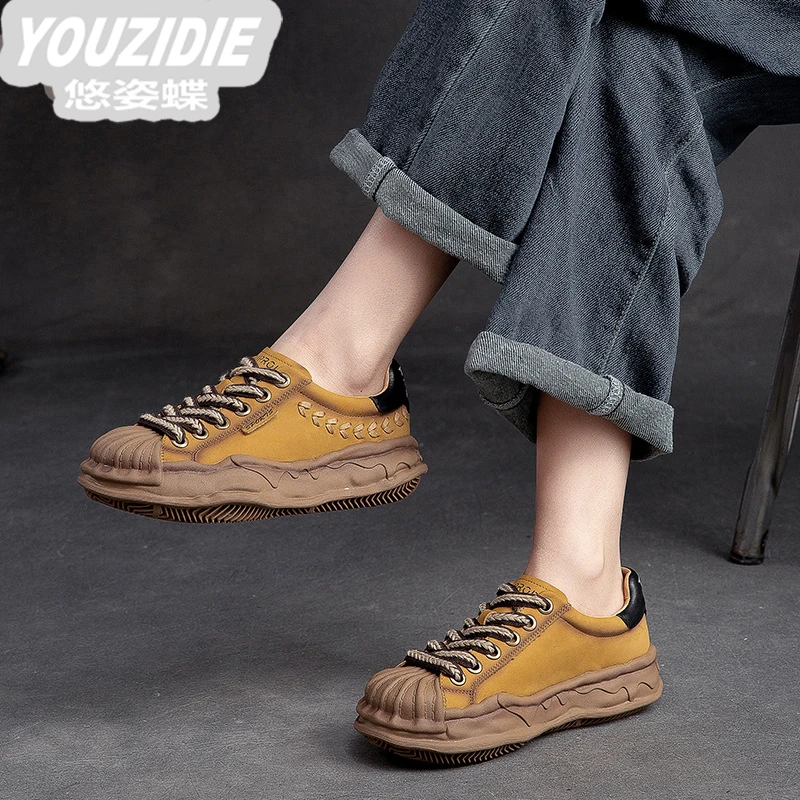 YOUZIDIE西班牙麦穗花纹运动鞋厚底低帮时尚软底轻便防水