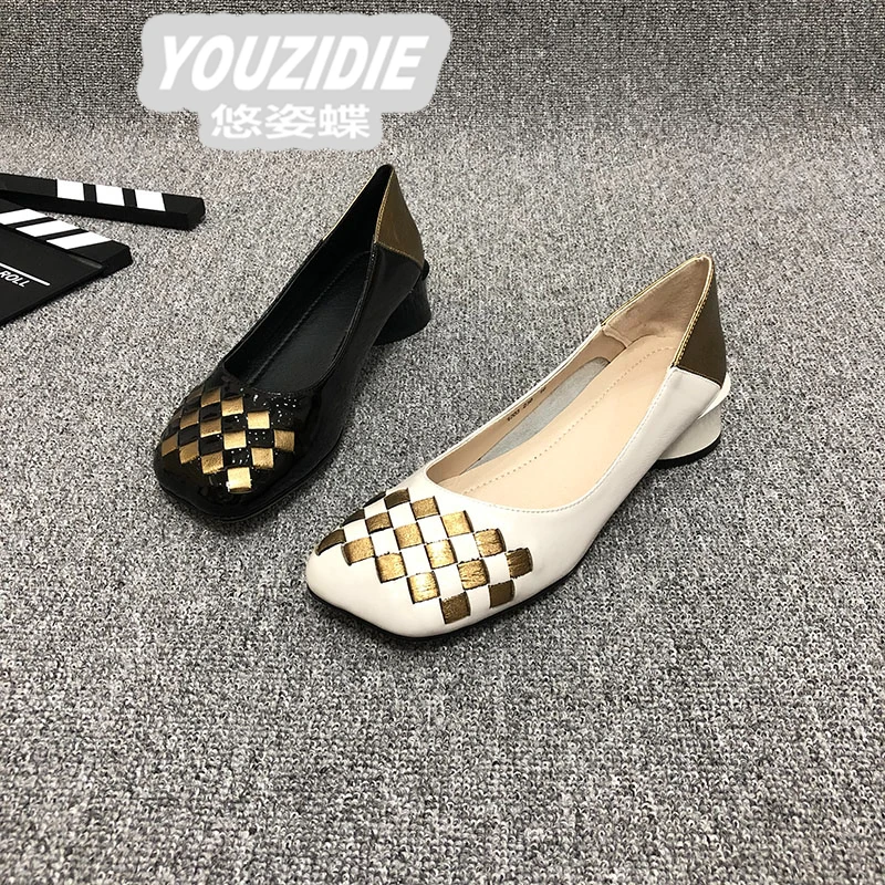 YOUZIDIE欧洲站2025新款百搭单鞋女气质方头瓢鞋软底女单奶奶鞋矮