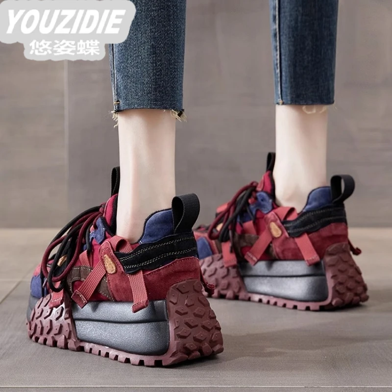 YOUZIDIE百搭 好穿款~欧洲站老爹鞋新款真皮厚底增高阿甘鞋运动鞋