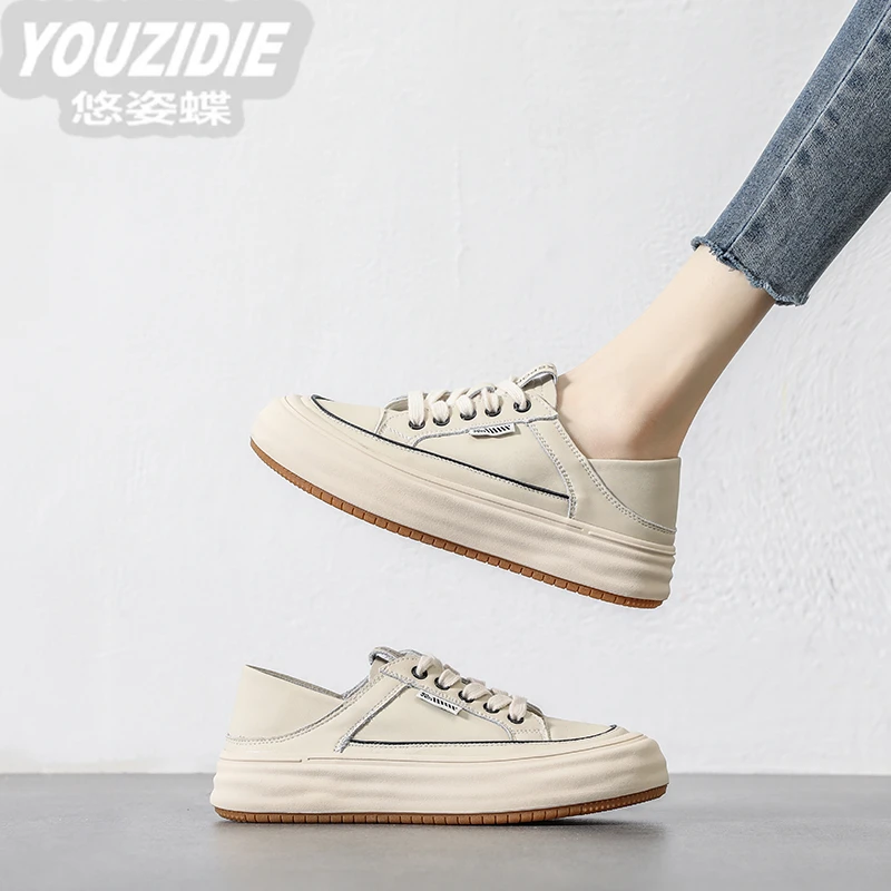 .2025新款港风真皮小白鞋女软底潮夏季新款单鞋厚底时尚休闲