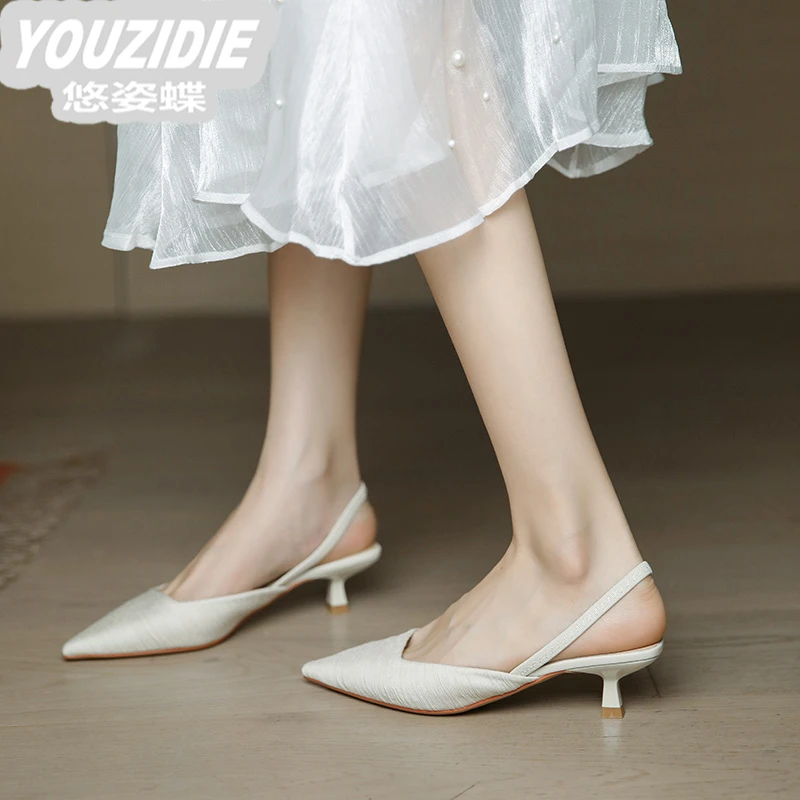 YOUZIDIE3公分小跟鞋2025夏季新款米白色简约百搭配裙子3CM低跟包