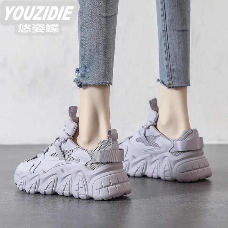 YOUZIDIE夏季老爹鞋女ins潮2025新款网面透气网鞋秋季复古真皮
