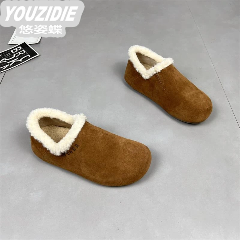 新款套筒雪地靴女2025冬季新款复古加绒一脚蹬时尚百搭保暖勃肯鞋