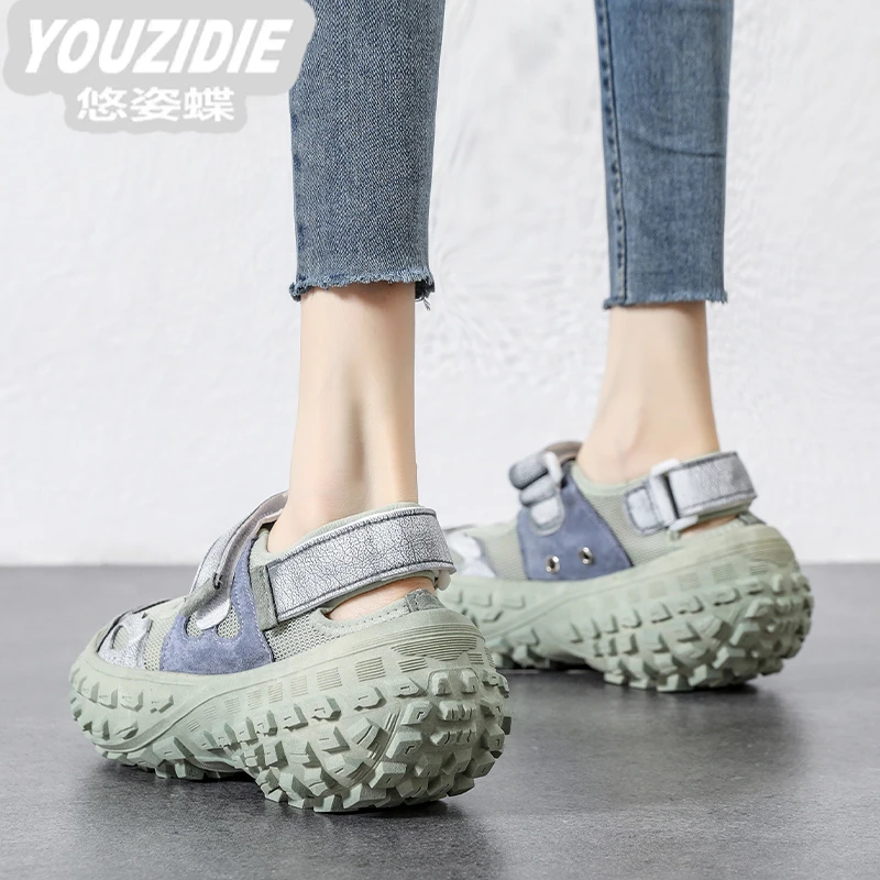 .2025新款松糕厚底镂空老爹鞋女夏款魔术贴洞洞鞋年新款夏季