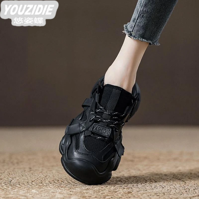 时尚西班牙夏季透气运动欧洲站厚底增高网面休闲黑色老爹鞋女鞋