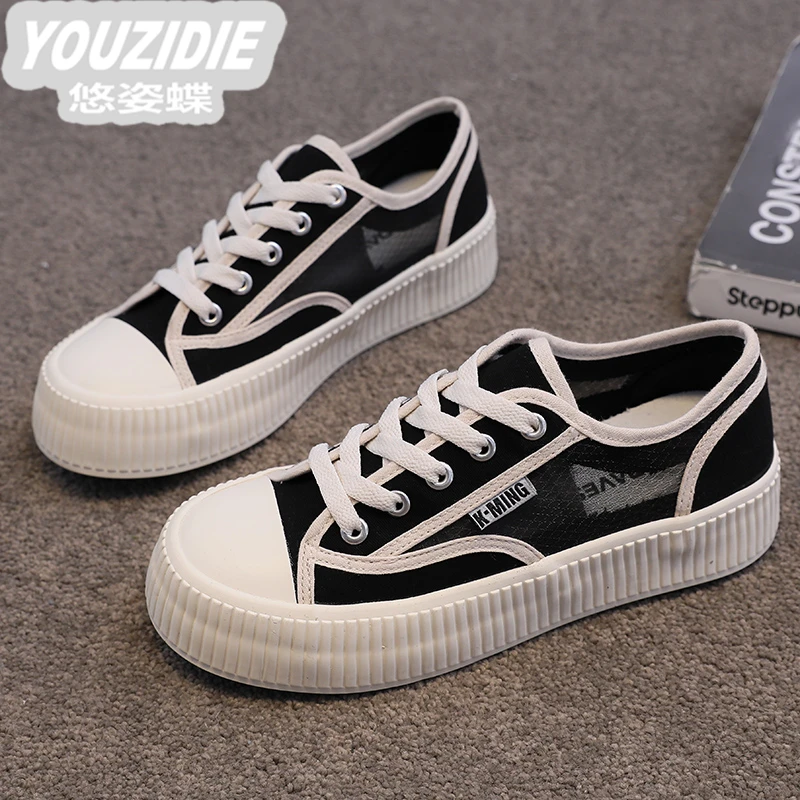 YOUZIDIE帆布鞋女夏2025新款女鞋学生百搭平底鞋厚底内增高透气