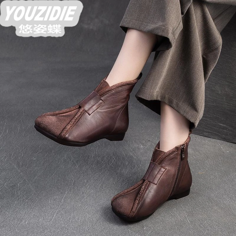 YOUZIDIE冬季 舒适好穿 秋冬舒适软底名族风烟筒靴短靴休闲女鞋