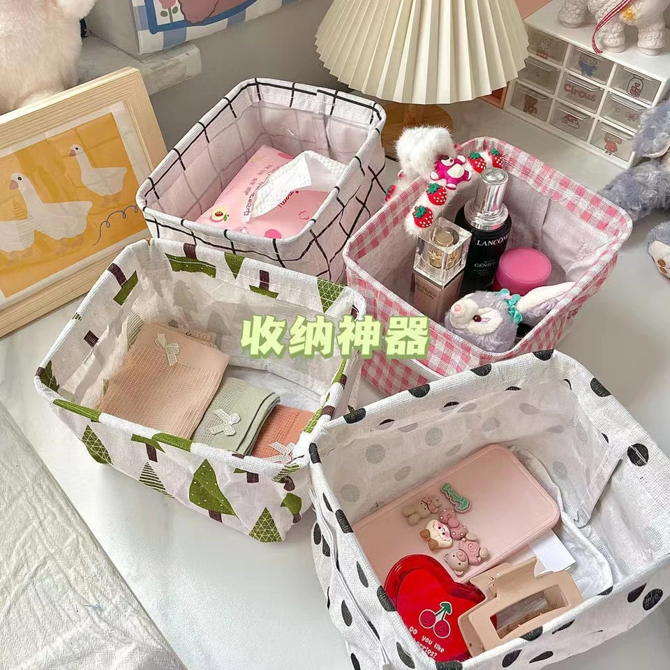 内衣袜子桌面收纳盒化妆品宿舍杂物布艺文胸ins风衣物整理筐卡通