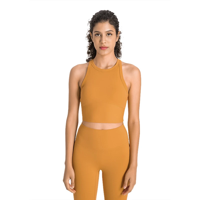 裸感抗菌防臭高领瑜伽背心女训练聚拢防震收腰高强度运动内衣bra