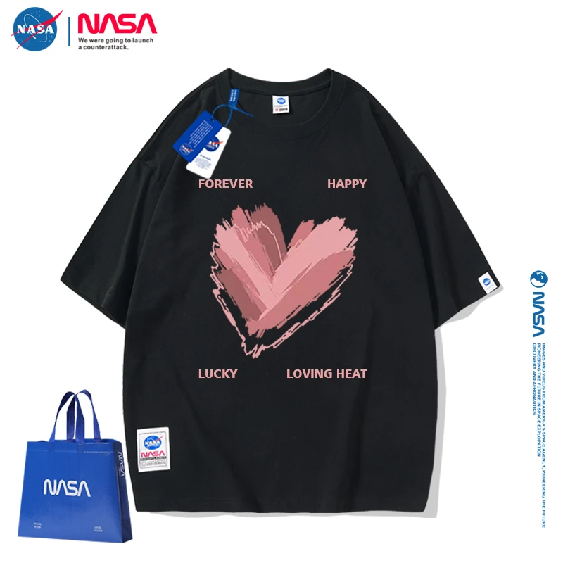 NASA简约高端潮牌圆领短袖夏季ins百搭情侣装纯棉透气宽松短袖女