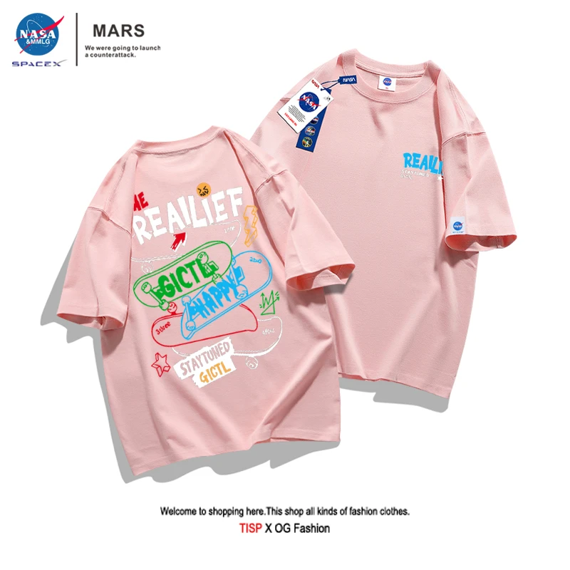 NASA高端潮牌圆领短袖男出游情侣短袖夏宽松百搭情侣装多巴胺穿搭