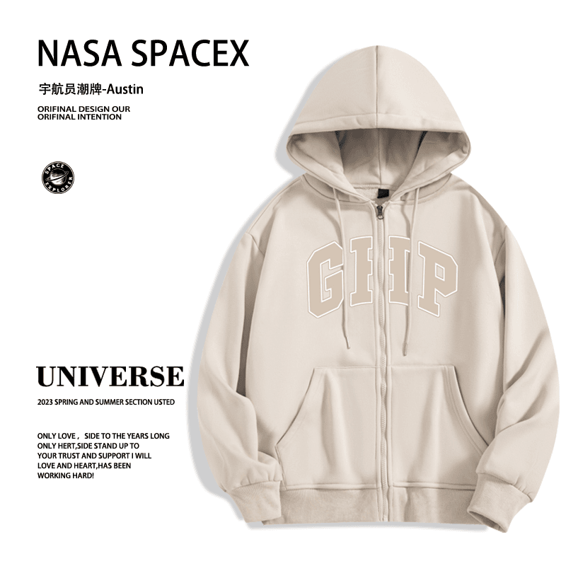 nasa&mmlg GHP男士潮牌休闲卫衣外套宽松秋冬加绒保暖长袖百搭连帽外套上衣