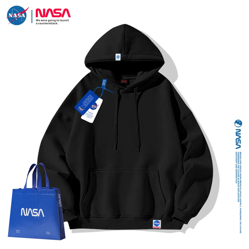 NASA旗舰店官方纯色连帽卫衣春季男女同款情侣装潮流运动简约长袖