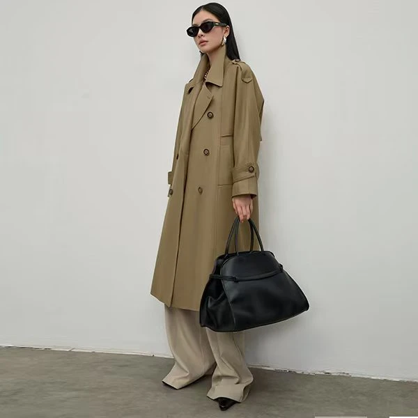 2025新品双排扣显瘦气质西装领宽松英伦风风衣外套中长款2289