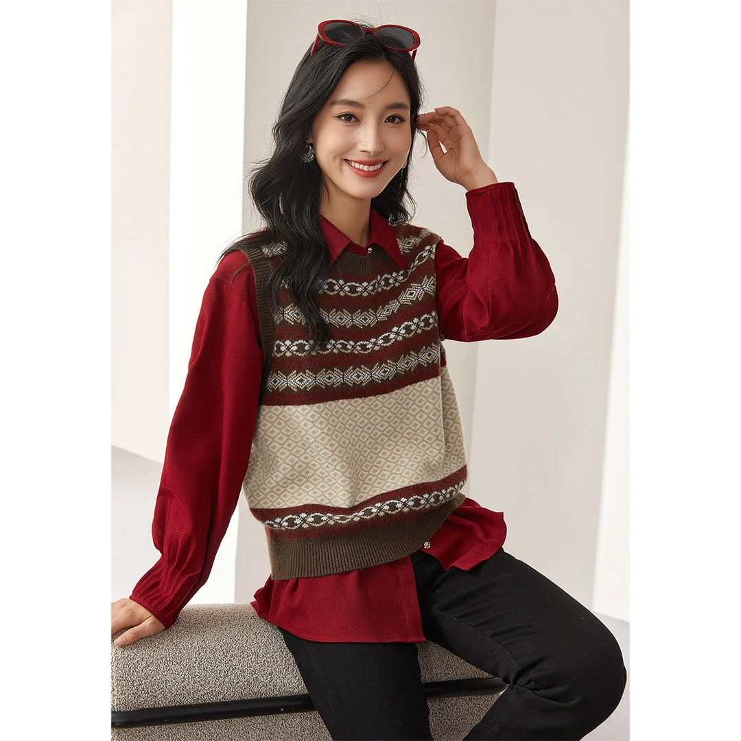 【 达人专属 】SQ069复古文艺感毛呢马甲上衣