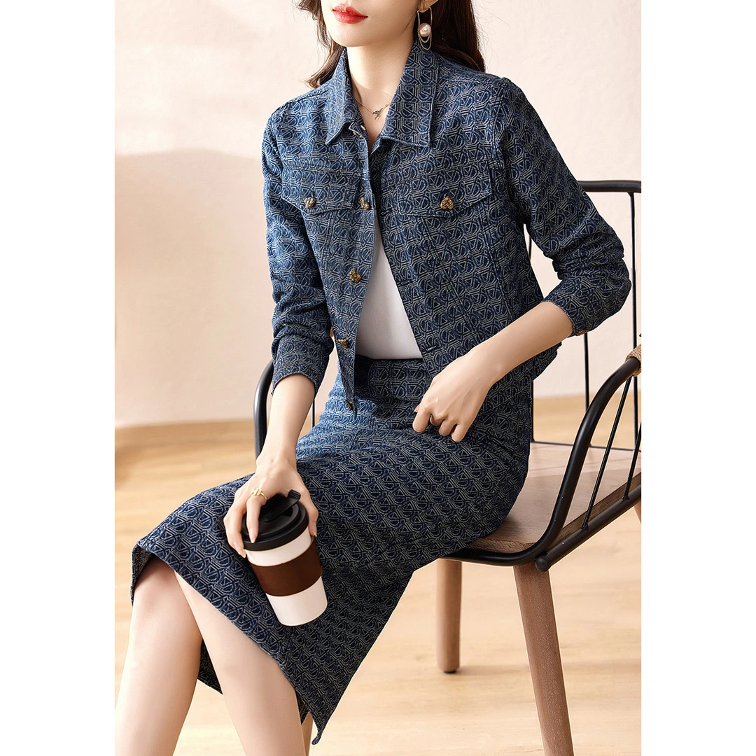 欧昵雪【粉丝专享】DJ271小香风提花牛仔套装