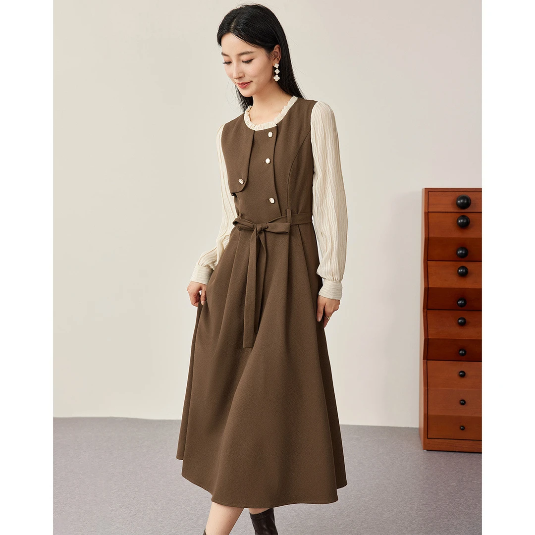 【 达人专属 】DP886复古法式优雅棉麻连衣裙