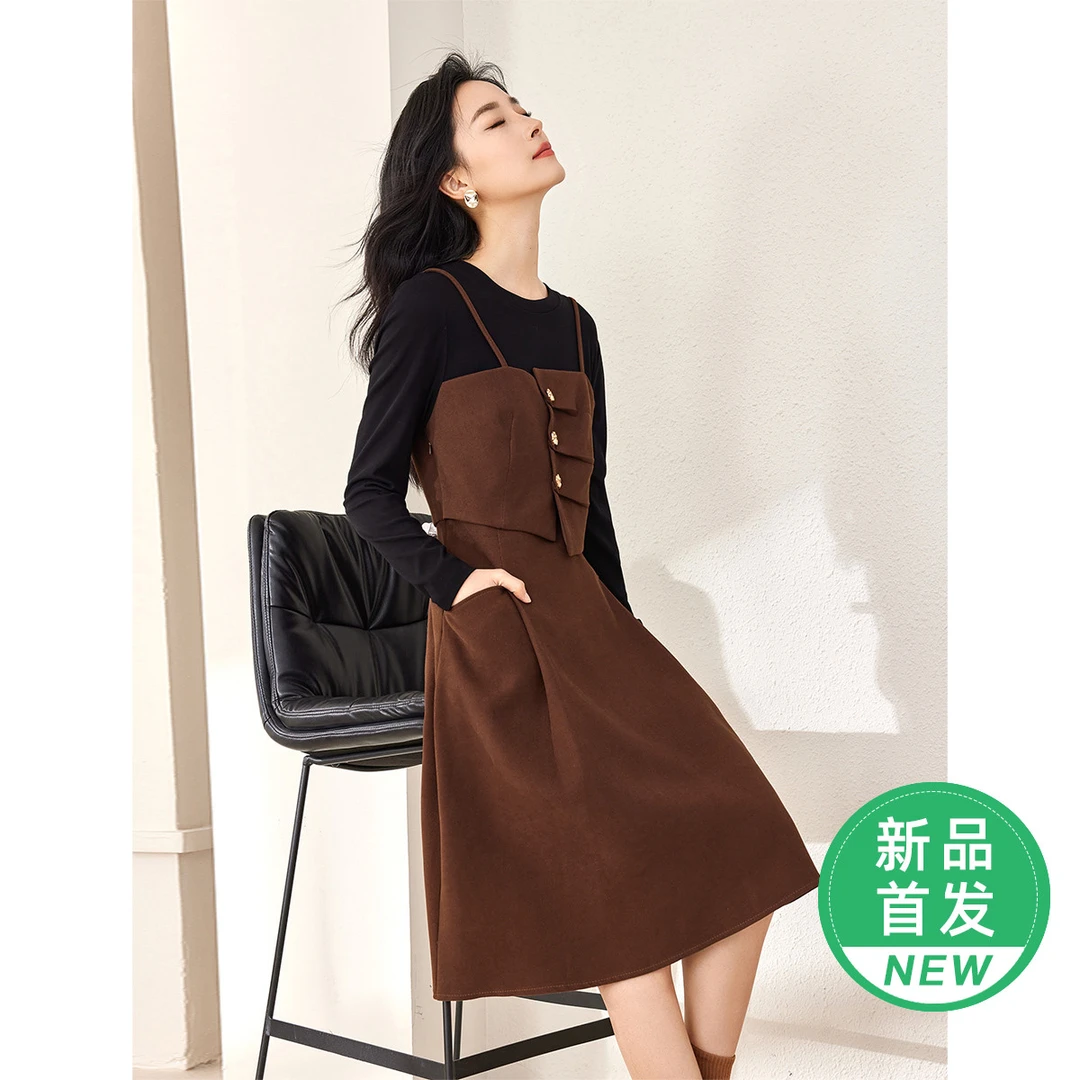 欧昵雪【粉丝专享】WJ929吊带拼接假两件连衣裙