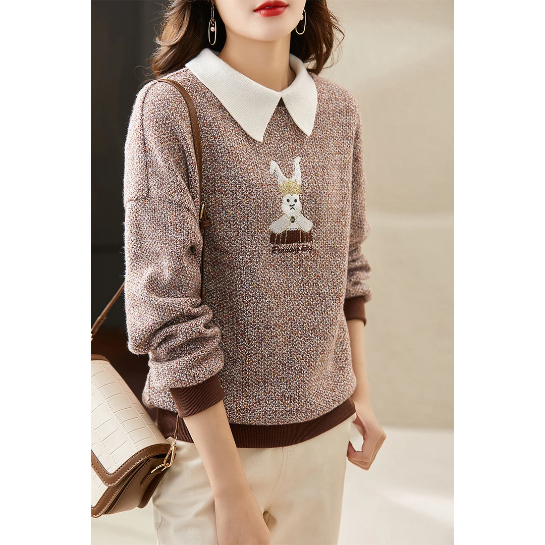 欧昵雪【粉丝专享】热力感SJ106减龄撞色翻领百搭假两件卫衣