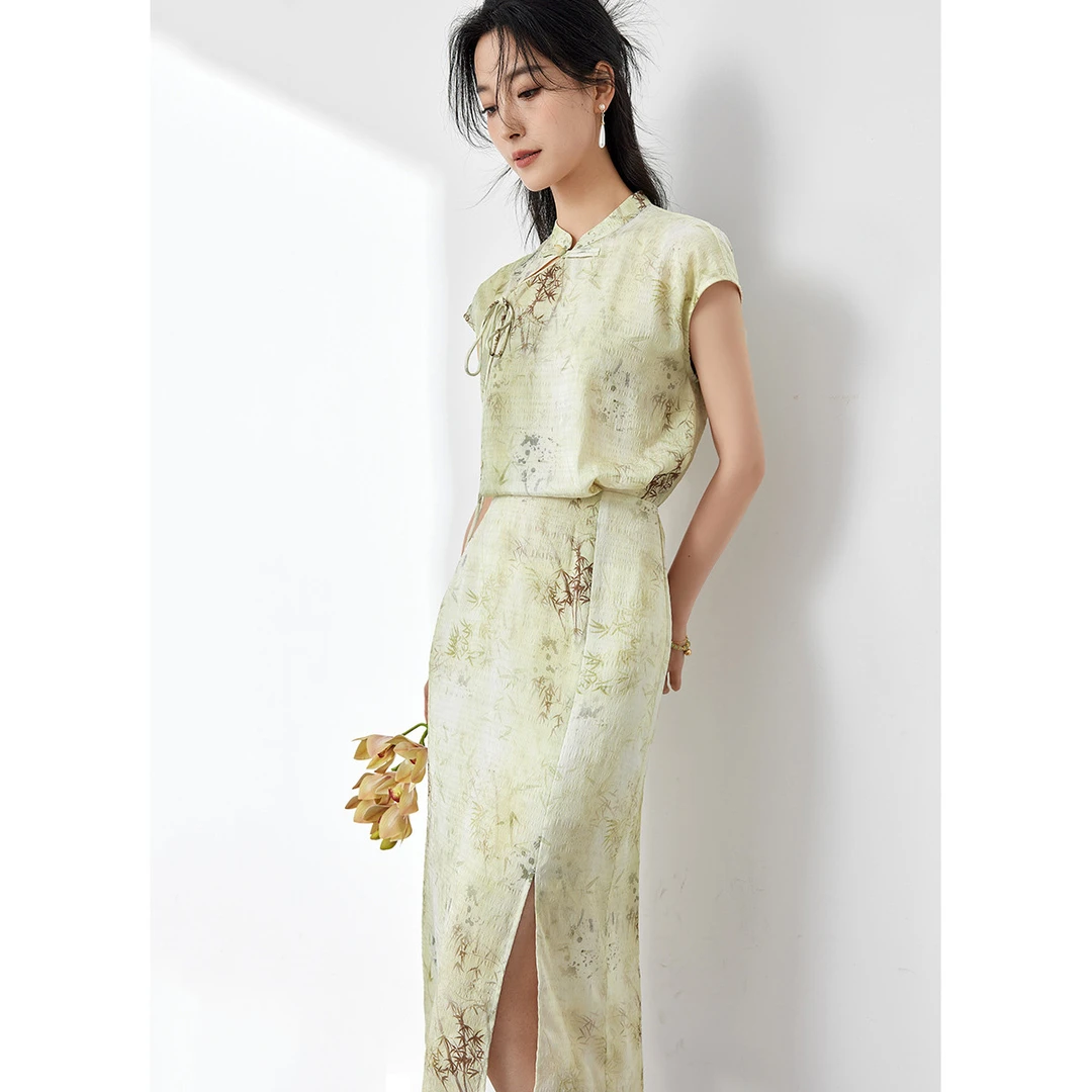 欧昵雪【粉丝专享】DP258新中式轻盈盖肩袖连衣裙