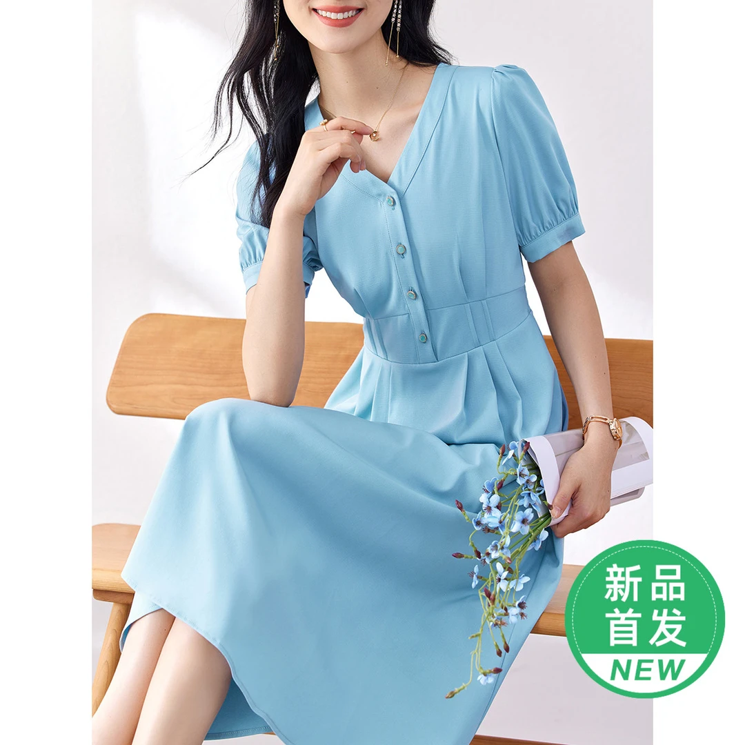 欧昵雪【粉丝专享】DK136法式V领收腰连衣裙