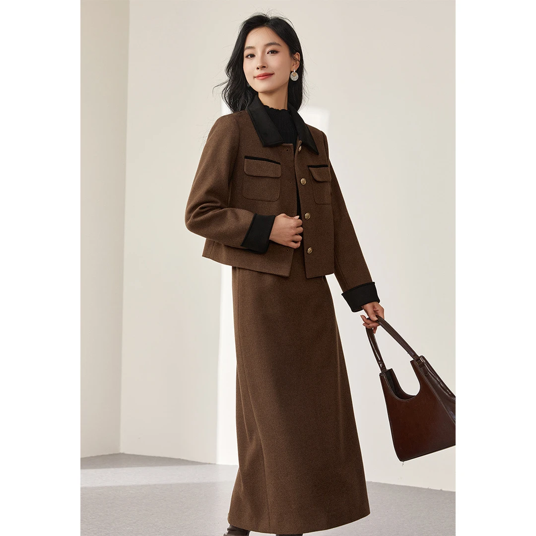 【 达人专属 】DP996时尚美拉德呢子短外套半身裙套装