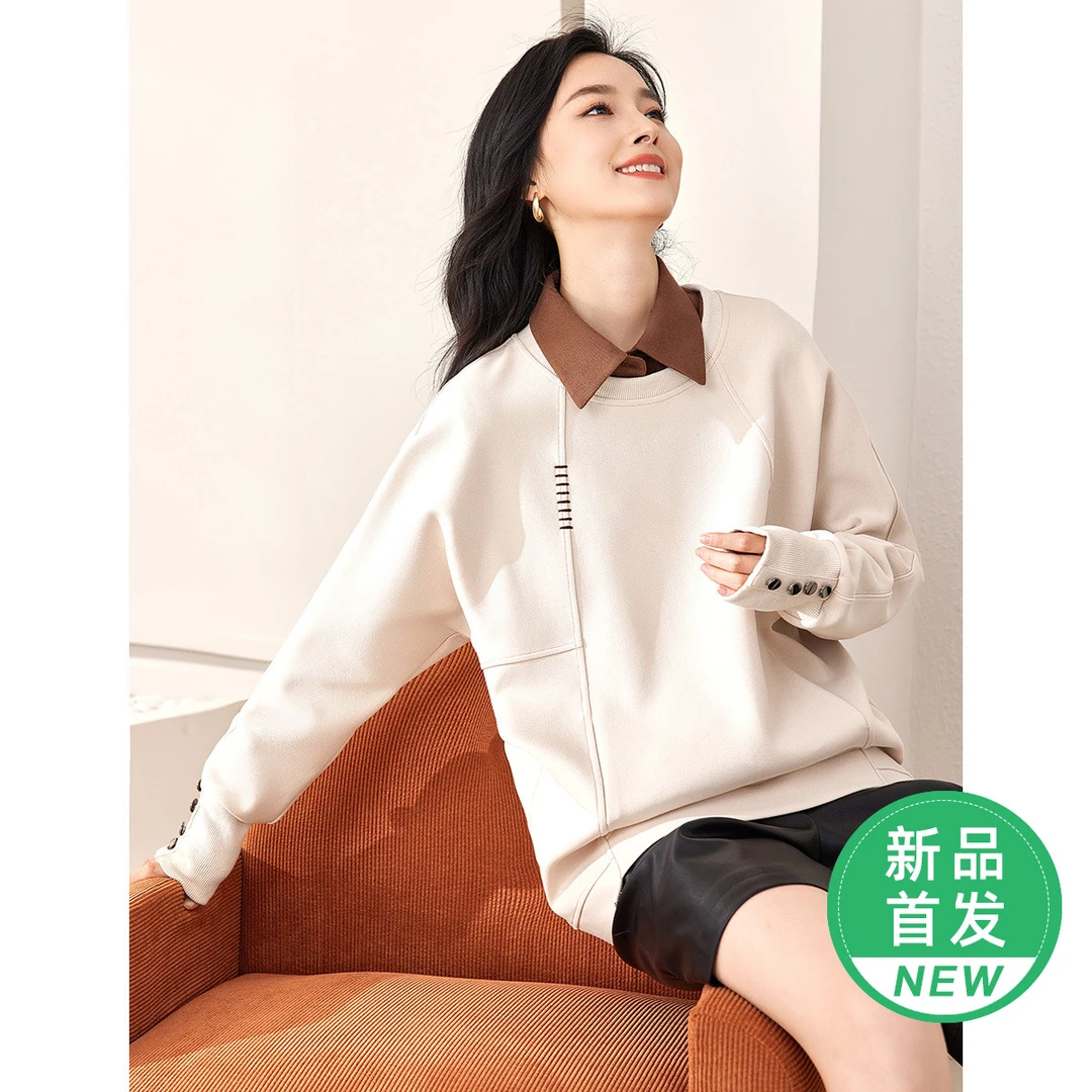 欧昵雪【粉丝专享】热力感SK788潮感罗纹领绣花卫衣