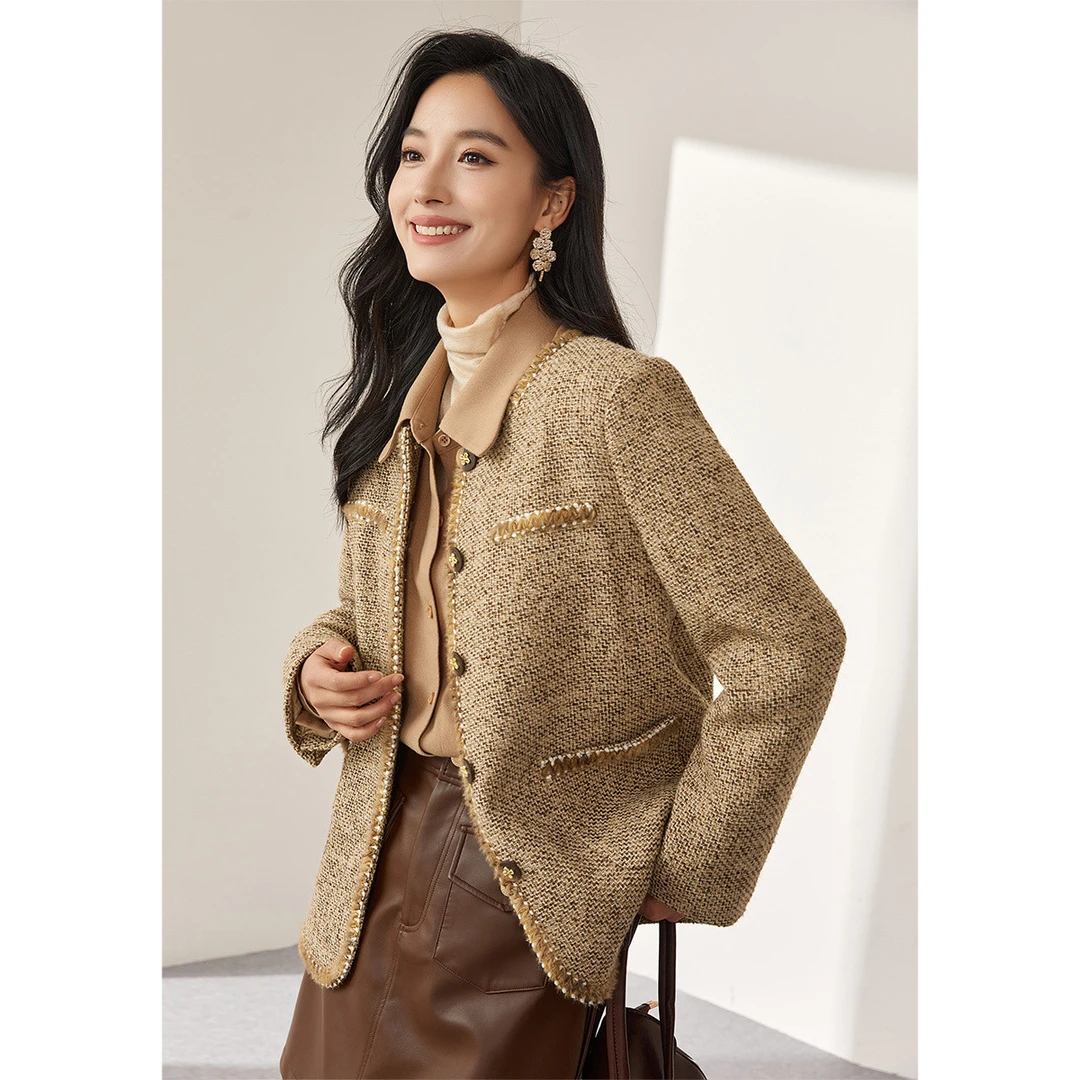 【 达人专属 】CQ019温柔优雅织带拼接加厚外套