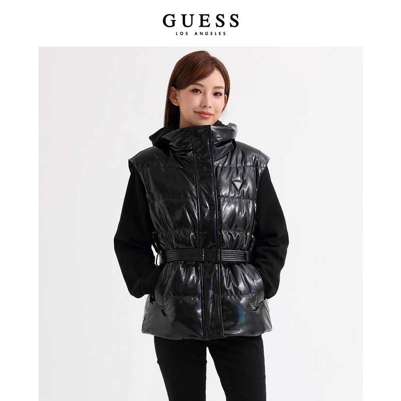 GUESS女士韩版时尚亮面马甲宽松收腰外套-Q3PL32W55R0