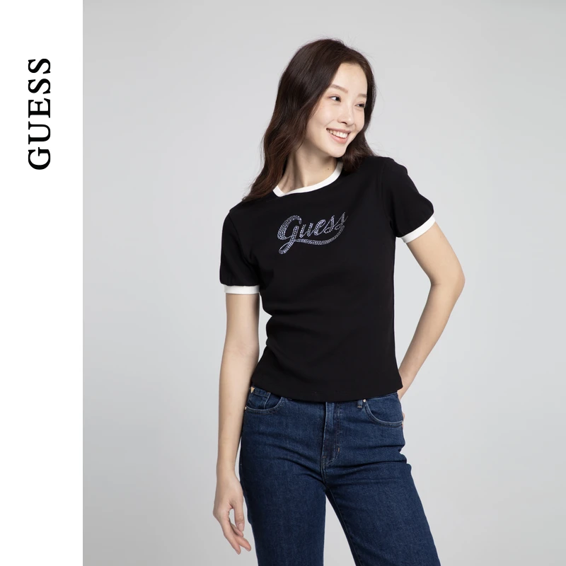 GUESS女士撞色百搭经典版型简约圆领欧若风T恤-W4PP95K2Q40
