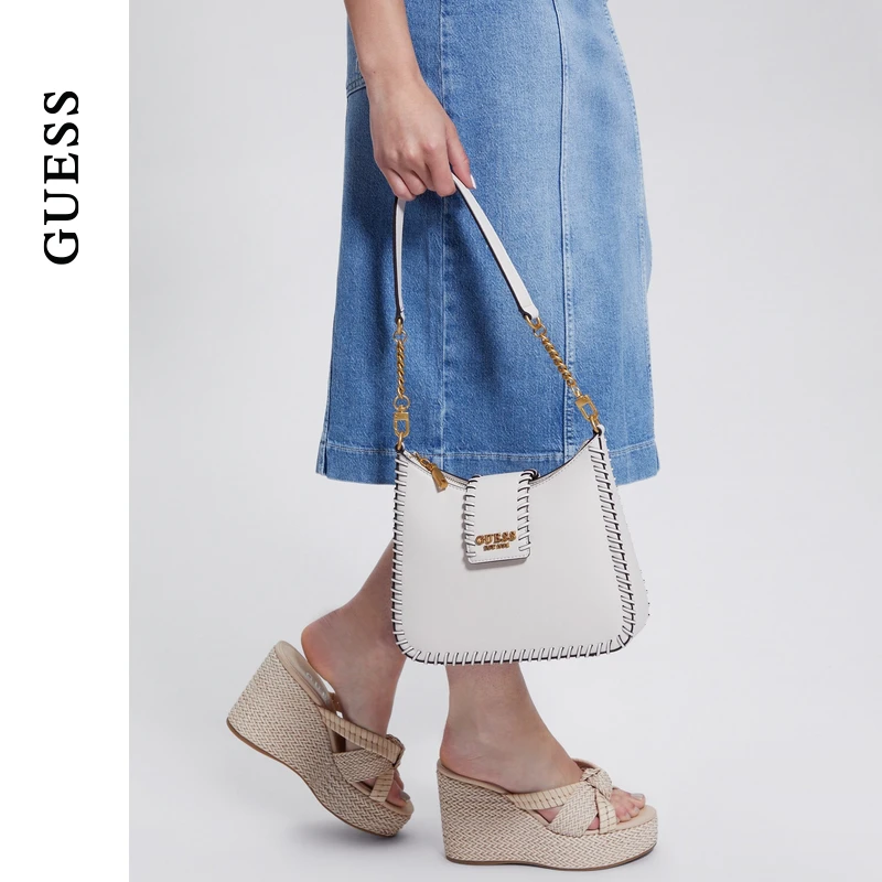 GUESS 24年新款夏季女士纯色编织简约经典百搭斜挎包-BA900202
