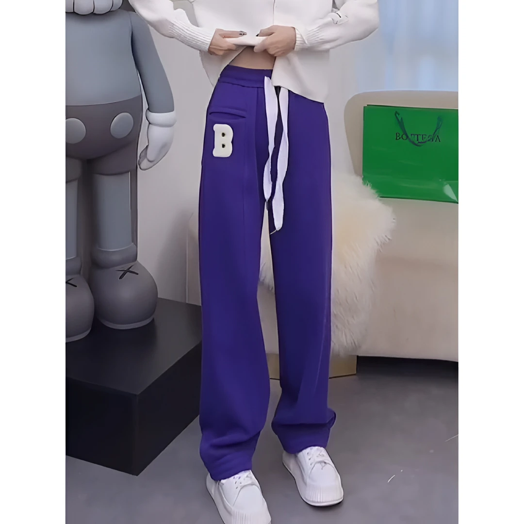 欧货春秋冬季加绒卫裤2025新款休闲垂感高腰阔腿裤釹显瘦直筒长裤