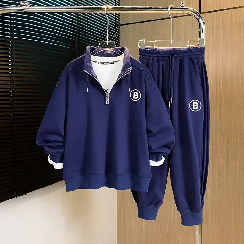 男童春秋季小立领学院风帅气休闲运动套装DF-套装0593