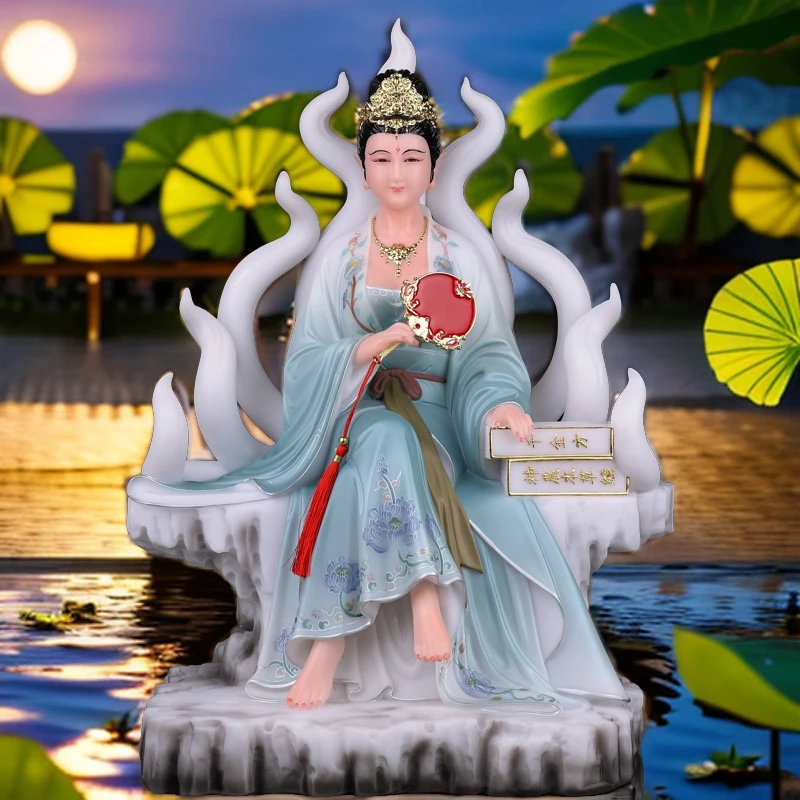 新品汉白玉九尾狐像招姻缘桃花灵狐像居家摆件保平安创意工艺品