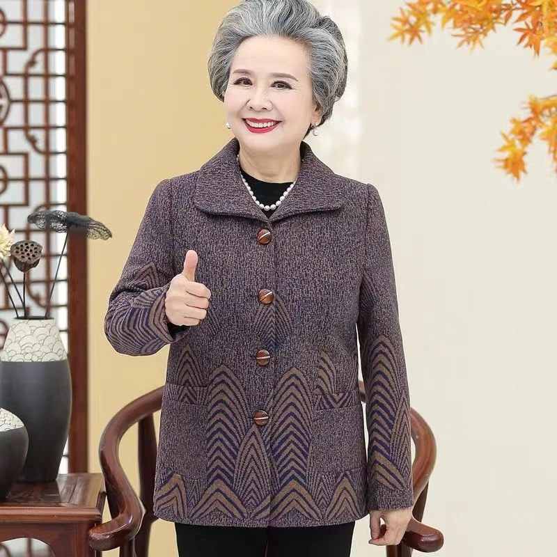 中老年春装外套洋气老年女装妈妈装秋冬女上衣60-70岁80太太衣服