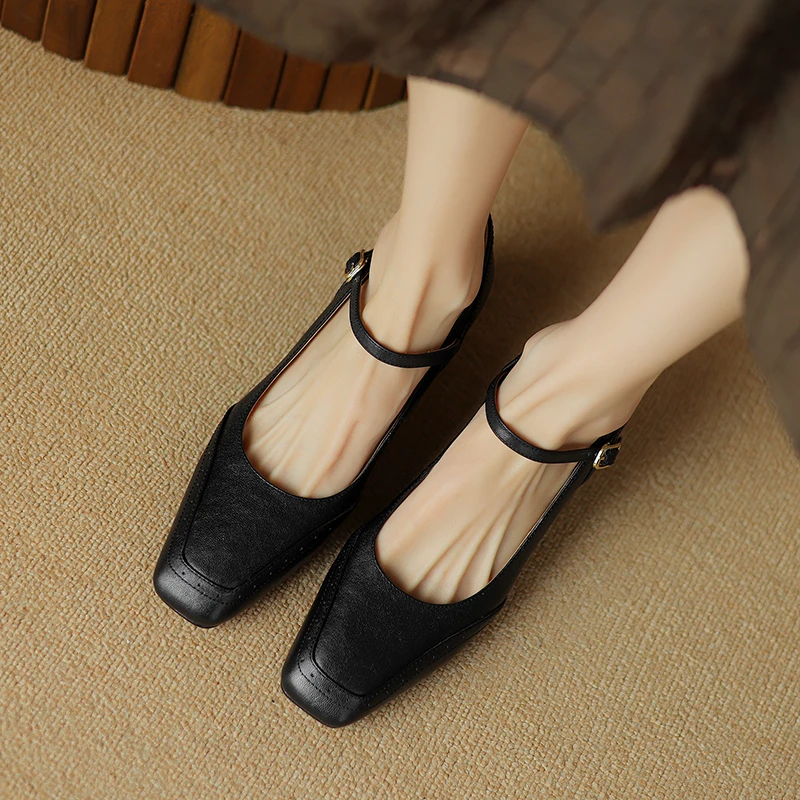 【倾慕】法式复古方头粗跟玛丽珍手工真皮女鞋/4.5厘米中跟单鞋/825