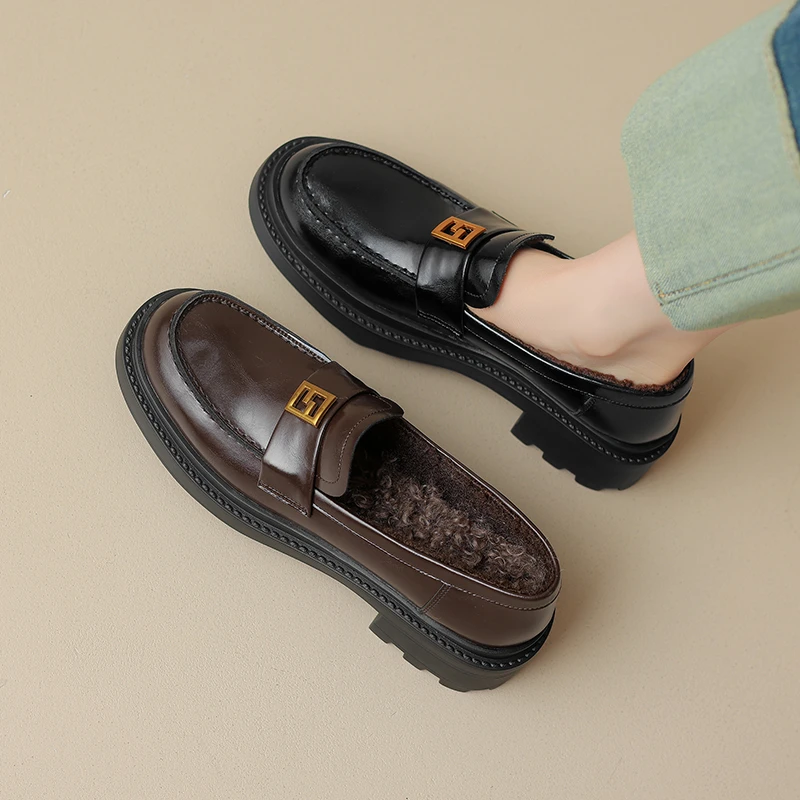 【无尤手工女鞋】跟高4cm/34-40/757/新款厚底乐福鞋/圆头粗跟/真皮