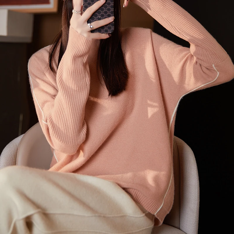 遮肉一把手！太显瘦！半高领宽松山羊绒衫毛衣女针织衫R23039