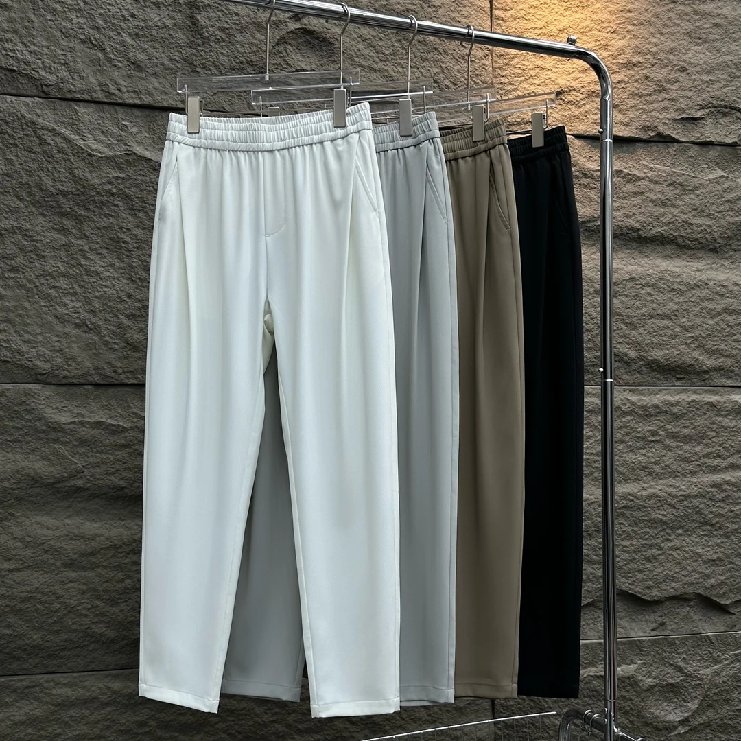 24夏季新款抗皱免烫丝滑纯色宽松潮流垂感休闲裤冰丝凉感百搭男士
