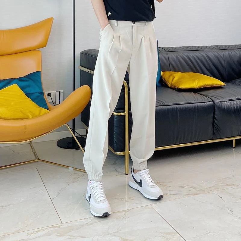 毛呢休闲裤男秋冬厚款呢料垂感束脚裤潮流百搭锥形小脚裤马丁靴裤
