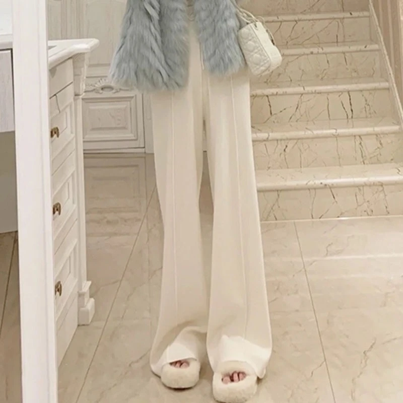 针织阔腿裤女秋冬休闲显瘦垂感糯米裤宽松慵懒拖地法棍山本长裤子