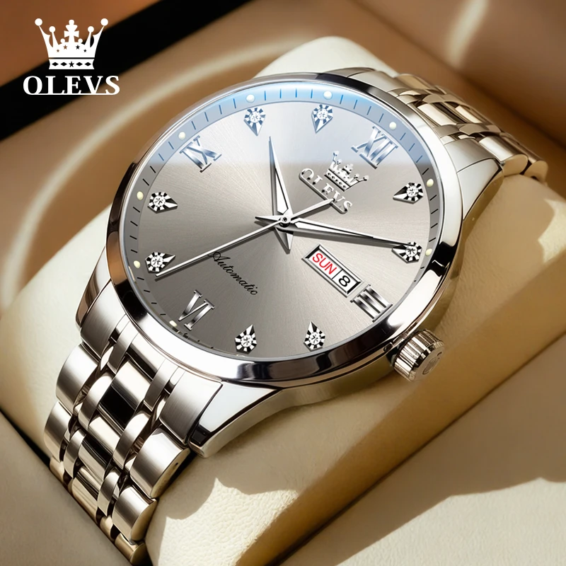 正品欧利时男机械表全自动男士气质简约镶钻防水精钢高档男表7045