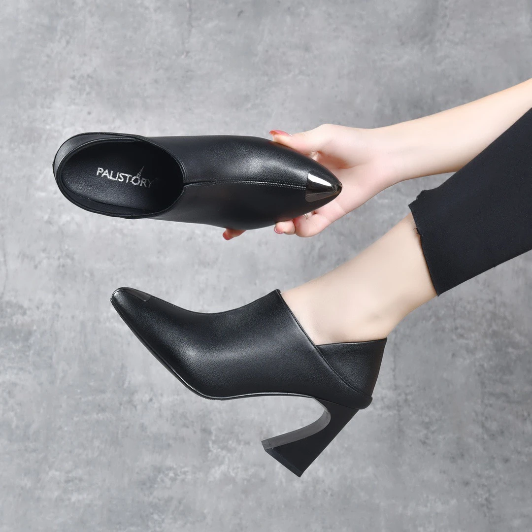 新款真皮铁包尖高跟鞋女韩版气质百搭两穿女单鞋时尚休闲皮鞋2025