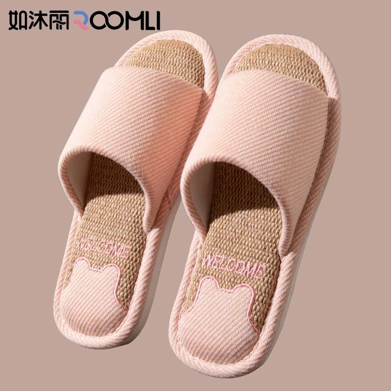 如沐丽亚麻拖鞋女春秋棉麻家居厚底日式布艺拖鞋家用四季情侣男
