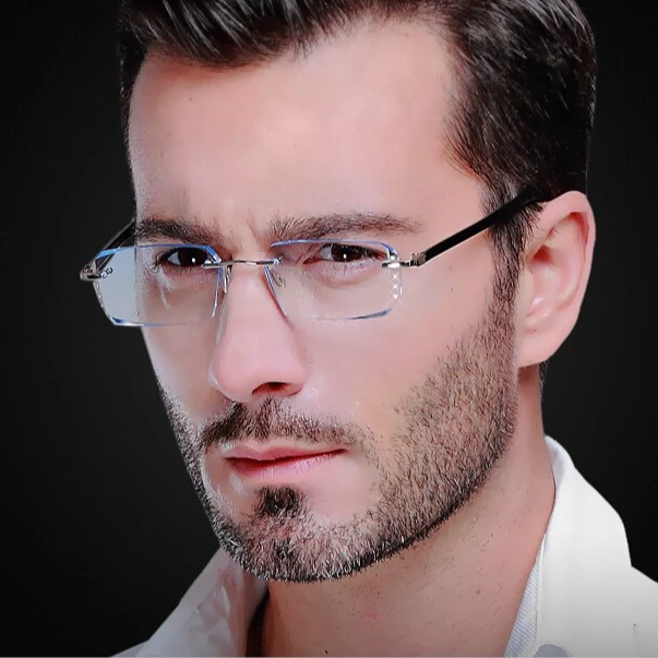 厂家批发-无框切边眼镜-超近视眼镜男时尚散光变色眼镜男防蓝光