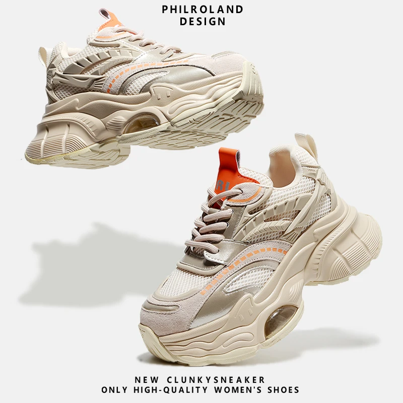 【泡泡机甲】原创新款真皮厚底老爹鞋女2025春季气垫底运动休闲鞋